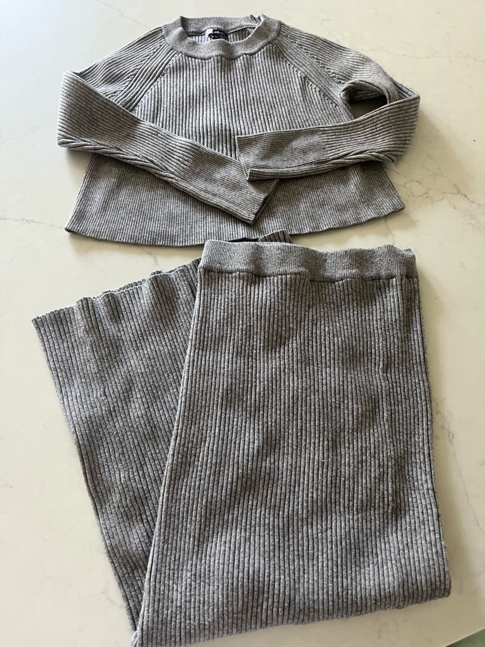 Ribbed Knit Grey Two-Piece Set